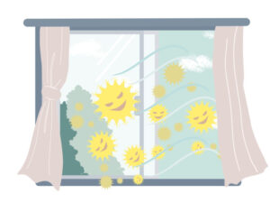 窓から入り込む花粉